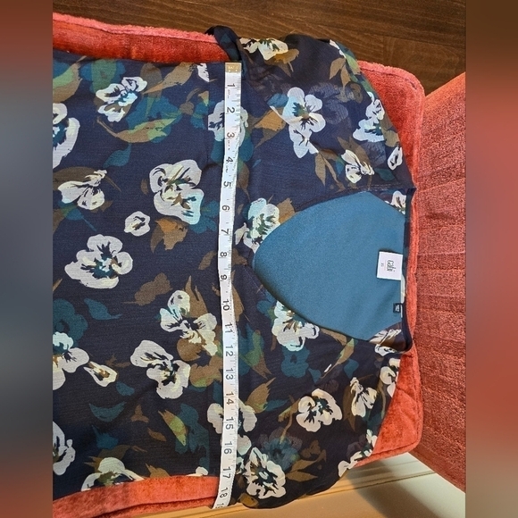 Cabi Pirouette Floral V-Neck Shift Dress Long-Sleeve Ruffle Hem Blue Multi Sz XS - Picture 7 of 14